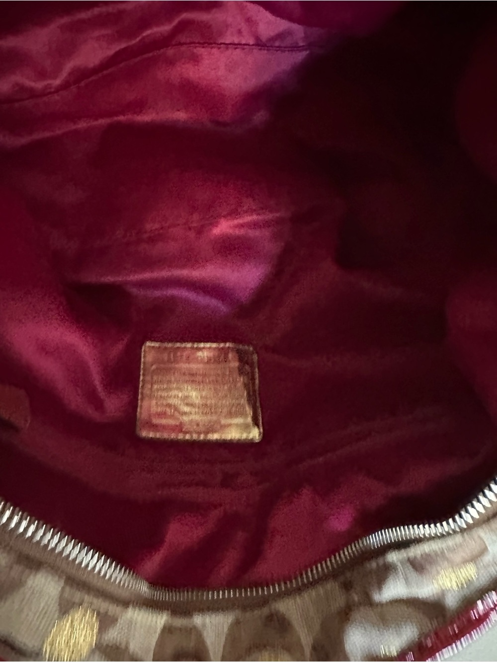 Coach Signature Heart-Print Shoulder Bag in Red and Brown with Gold Accents - Picture 8 of 10